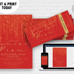 Einladungen zum Abschlussball und Tickets Prom Einladung Award Night Invite Event Invite Tickets Gold Glamour Printable Bearbeitbar Sofort Download