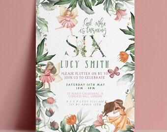 Fairy Party Invite Editable 6th Birthday Invitation: Wildflower Garden Magic - Printable Template, Instant Download, DIY Editable