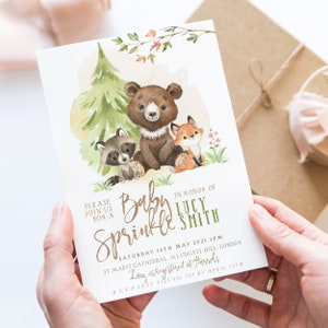Woodland Baby Sprinkle Invitation – Editable Gender Neutral Forest Animals Template, Instant Download, Printable Invite via Corjl WD56