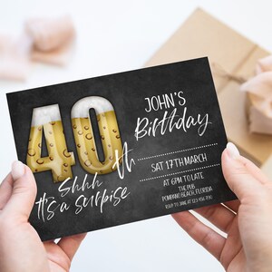 Surprise 40th Birthday Invitation for Man Shh its a Surprise Chalkboard Editable Forty For Him Boys Men Template Corjl Instant Download
