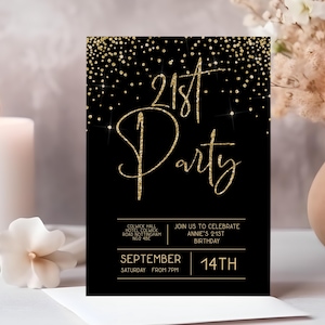 21. Einladung zum 21. Geburtstag Einladung bearbeitbare Vorlage 21. Geburtstag zum 21. Geburtstag einladen Instant Download Gold Glitter