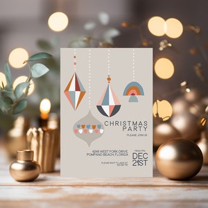 Retro Christmas Invitation Digital Template Nordic Modern Christmas Invite Instant Download Printable Invite