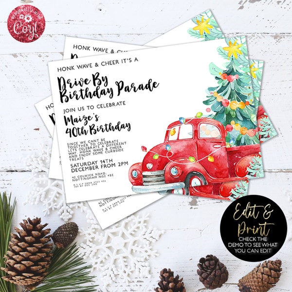 Christmas Parade Christmas Drive By Birthday Invitation Editable Christmas Birthday Party Christmas Parade INSTANT DOWNLOAD