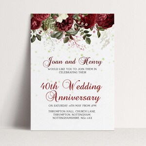 40th Ruby Wedding Anniversary Invitation, Editable Template Printable Anniversary Party Invite,  0054   Digital Download