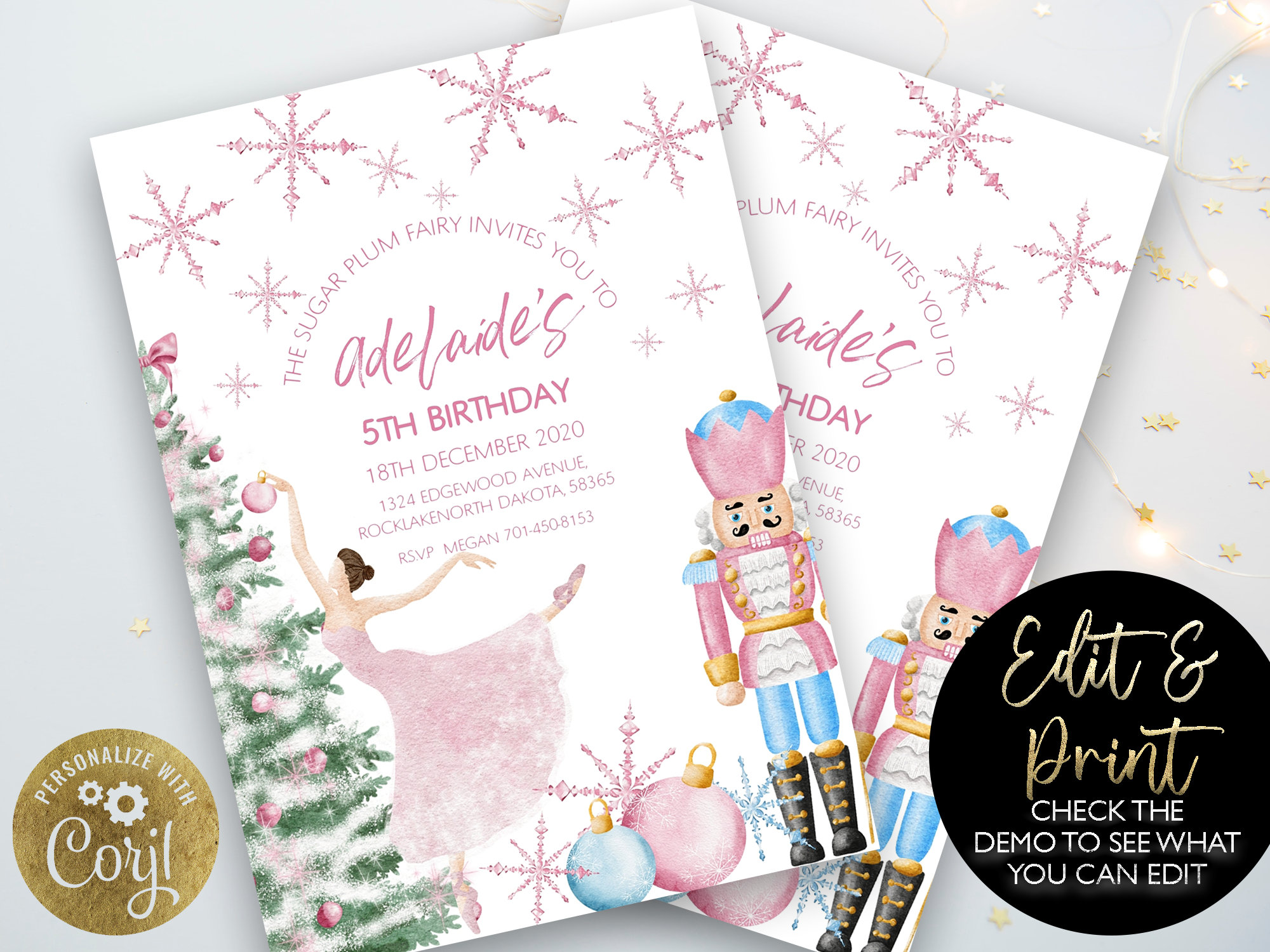 Pink Nutcracker Birthday Invitation Ballet Christmas Birthday - Etsy