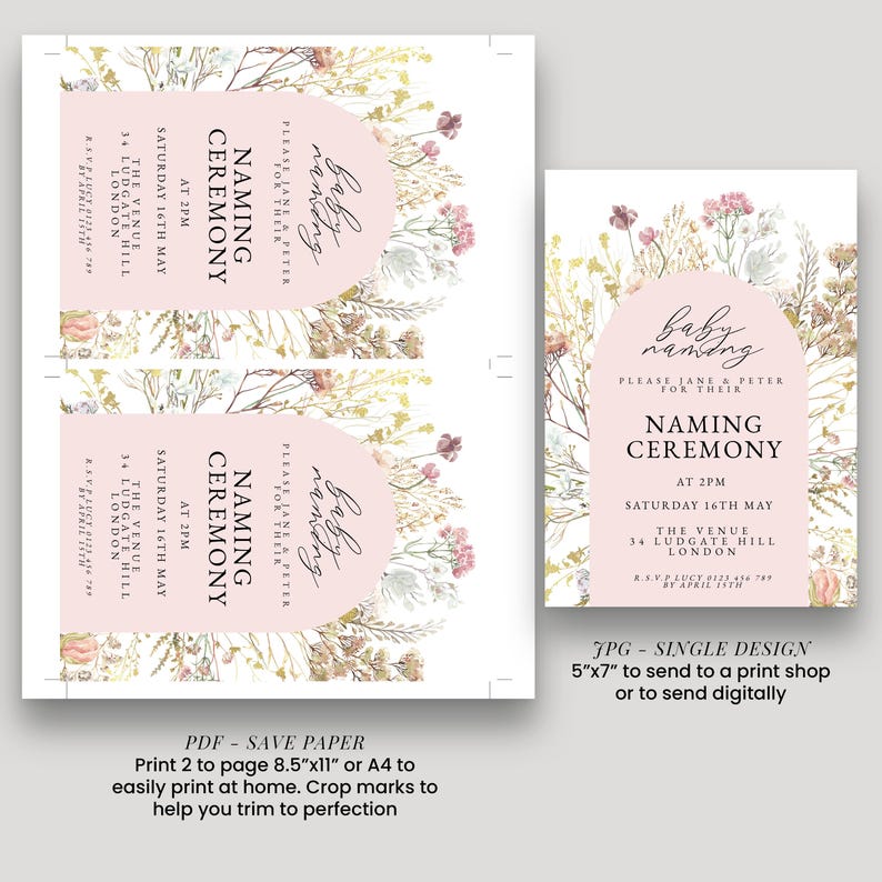 Naming Day Invite: Elegant Floral Baby Naming Ceremony Invitation - Neutral Colors, Editable Template, Minimalist Style image 4