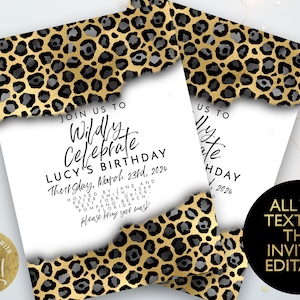 Editable Leopard Print Party Invitation Leopard Faux Glitter Animal Print Birthday Invite Instant Download Printable