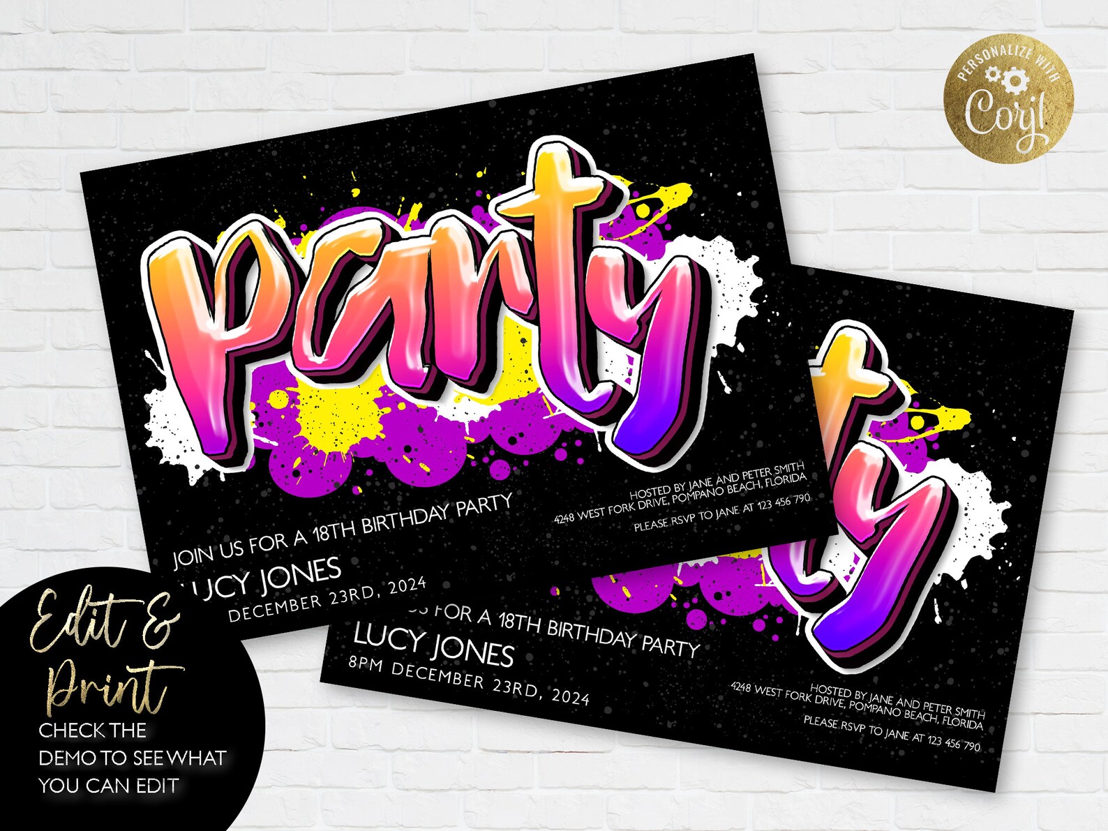 Graffiti Party Invitation Printable Graffiti Birthday Invite Etsy Ireland