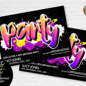 Graffiti Party Invitation Printable Graffiti Birthday Invite Instant Download Editable digital File  Invitation Corjl Template