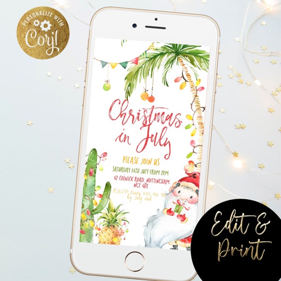 Paperless Christmas In July Party Evite Tropical Christmas Party Electronic Invitation Template