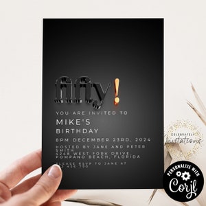 50th Birthday Invitation Editable 50th invite Black and Gold invitation Simple Elegant For Him or Her  Instant Download Printable BO19