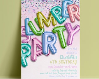 Slumber Party Invitation Template, Sleepover Editable Invite, Pastel Balloon Digital Download, Girls Printable Card