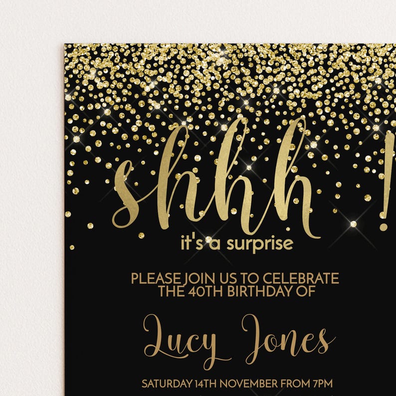 The image is a birthday party invitation for a 40th birthday celebration.