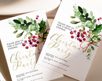 Christmas Party Invitation Editable Invitation Template Holiday invitation  Holly Mistletoe Editable Printable Instant Download