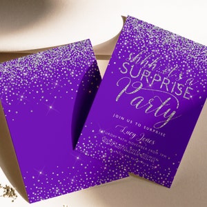 Purple & Silver Surprise Party Invitation – Editable Template Instant Download Printable Corjl Invite Elegant Birthday Design Digital Invite