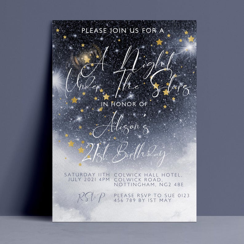 The image is a birthday party invitation for a 21st birthday celebration.