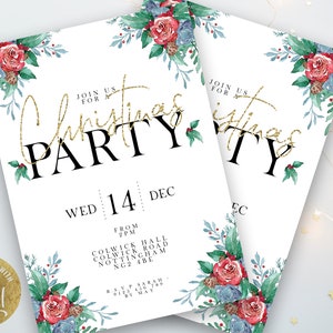 Editable Christmas Party Invitation Gold Glitter Editable Invitation Template Holiday invitation Editable Printable Instant Download image 1