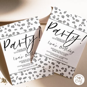 Printable Snow Leopard Print Party Invitation  Faux Glitter Animal Print Birthday Invite Instant Download  Printable Editable