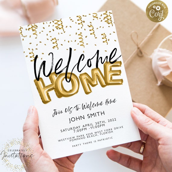 Welcome Home Gold Welcome Invite Homecoming Party Invite Hero's Welcome Instant Download Printable Il_570xn