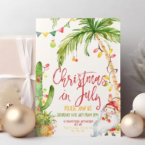 Editable Christmas In July Party Invitation Editable Template Holiday invitation  Tropical Christmas Scene  Printable Instant Download