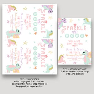 a pink and green unicorn birthday party ticket