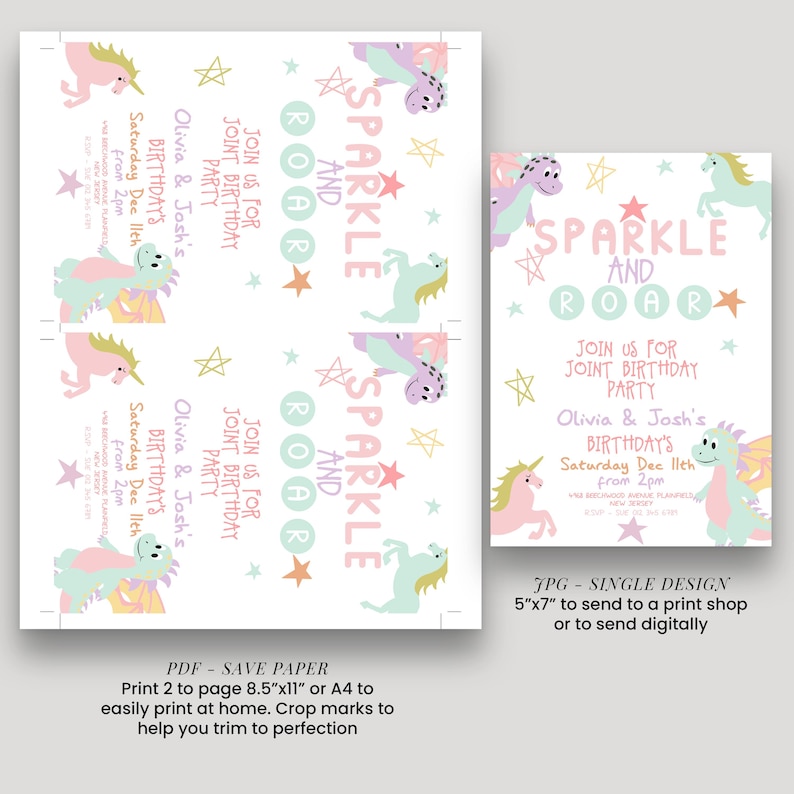 a pink and green unicorn birthday party ticket