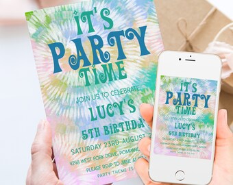 Editable Tie Dye Birthday Invitation 2024 Editable Tie Dye Party ...