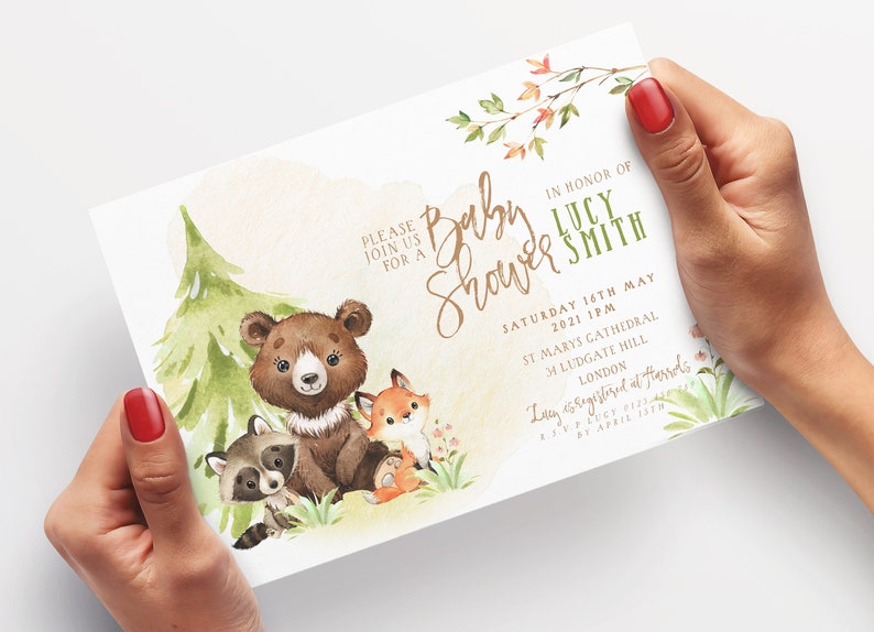 Woodland Baby Shower Invitation EDITABLE Gender Neutral Woodland Animals Invitations Digital Woodland Theme Invites Instant download WD56 image 3