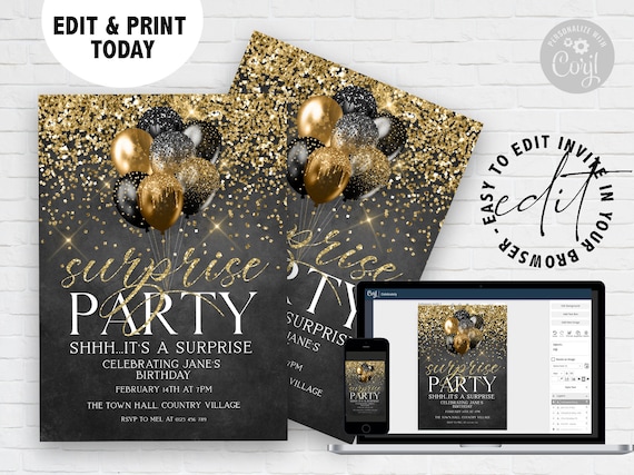 Surprise Birthday Invitation Gold Glitter Black Surprise -  Finland