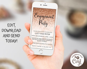 Digital Engagement Party Invitation Digital Invitation  Editable Engagement mobile phone invite Digital Party Invite Template SMS Invitation