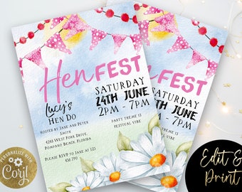 Festival Hen Do Einladung, bearbeitbare Hen Do Invite, Festival Thema Einladung, Instant Download Printable FST