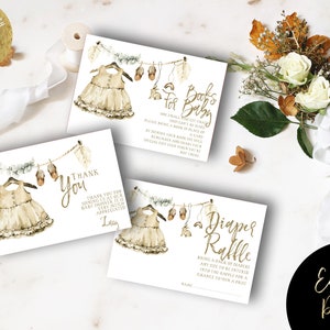 Boho Baby Shower Templates For Her Books for Baby, Diaper Raffle, Thank You card  Editable Instant Download Printable BH89