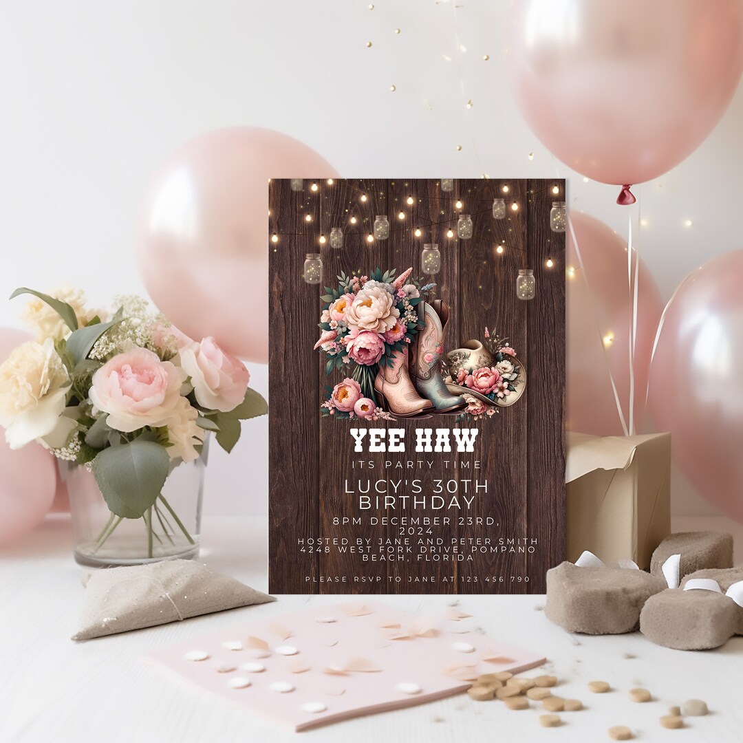 Rustic Birthday Program Templates Rustic Birthday Invitation, Editable Country Western Template, Cowgirl ...
