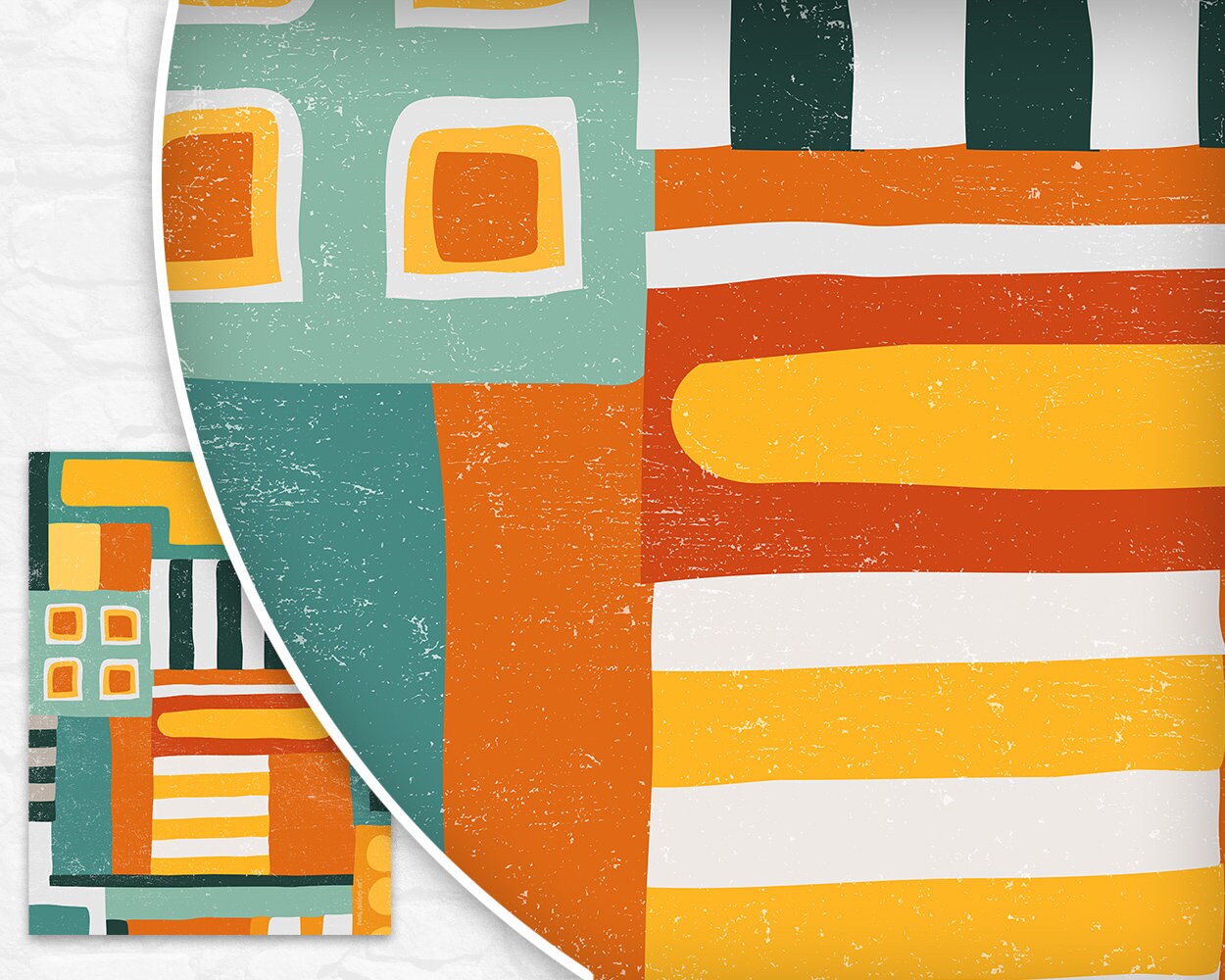 Retro Green Yellow Art Poster, Abstract Retro Mid Century Modern Art ...