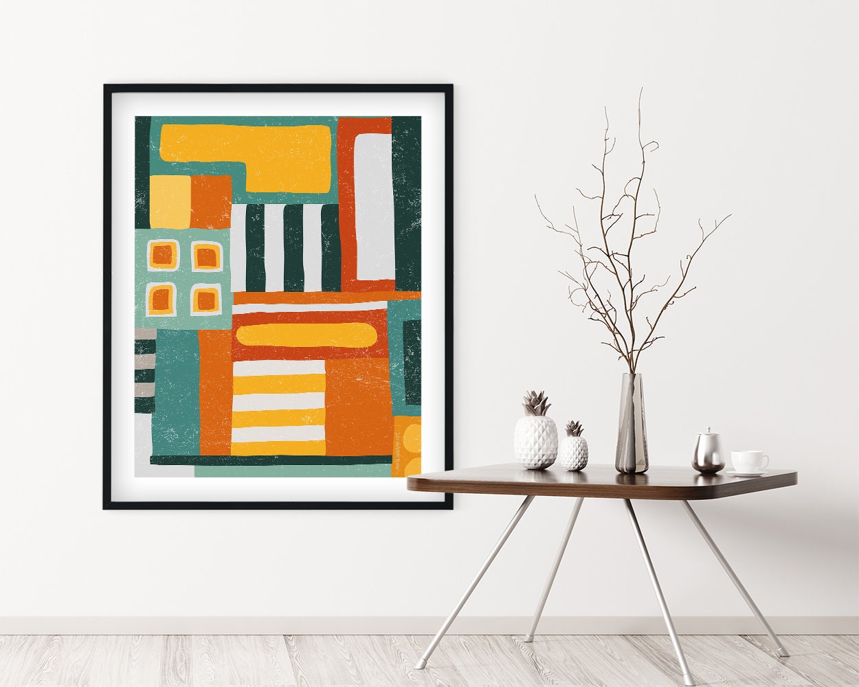 Retro Green Yellow Art Poster, Abstract Retro Mid Century Modern Art ...