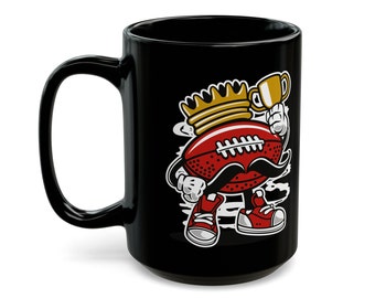 Football King, 11oz & 15oz Black Mug, Drink Coffee, Coffee Mug, Black Coffee, Coffee Gift, Coffee Lover, Relaxation, Football Champ, Crown