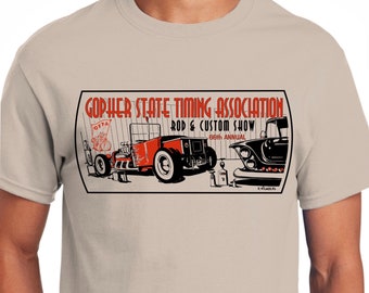 T-shirt Gopher State State Association Cream Show Shirt Minnesota Car Club Drag Racing