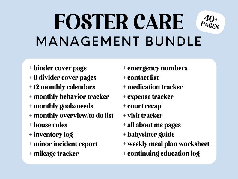 Foster Care Management Binder Pages 8.5 X 11 Inches Printable ...