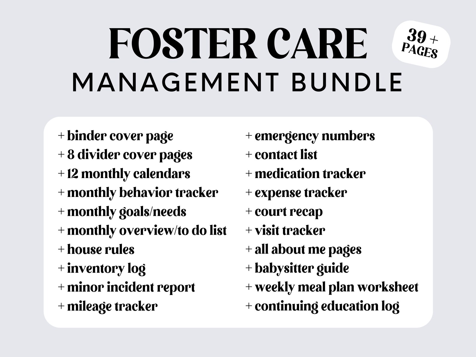 Foster Care Management Binder Pages 8.5 X 11 Inches Printable