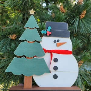 Chunky Snowman and Rustic Tree Shelf Sitter Laser SVG