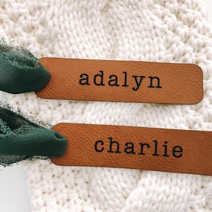 Custom Gift Tags, Faux Leather Christmas Stocking Tags, Leather Tags, Stocking Tags