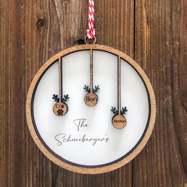 Personalized Family Christmas Ornaments, Wood Ornament with Family Member Names, Custom Holiday Ornament, Holiday Ornament