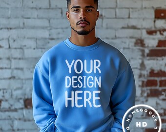 Gildan 18000 Sweatshirt Mockup: African American Male Model (Digital Download)