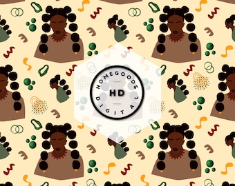 Modèle sans couture abstrait femme noire : papier numérique (JPEG, PNG)