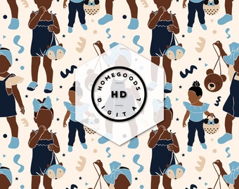 Modèle sans couture de fille afro-américaine : papier de scrapbooking bébé (numérique)
