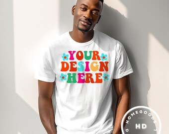 Maqueta de camiseta Bella Canvas 3001: Hombre afroamericano (Descarga digital)