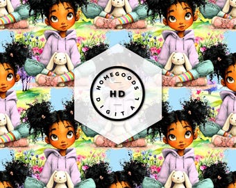Modèle sans couture de fille afro : papier numérique afro-américain (JPEG, PNG)