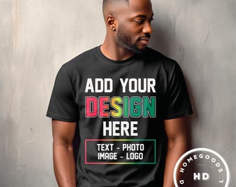 Maqueta de camiseta Black Bella Canvas 3001: Hombre afroamericano (Descarga digital)