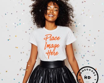 Bella Canvas 3001 White T-Shirt Mockup: African American Model (JPG & PNG Digital Download)