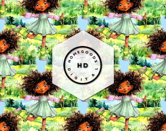 Modèle sans couture de fille afro : papier numérique afro-américain (JPEG, PNG)